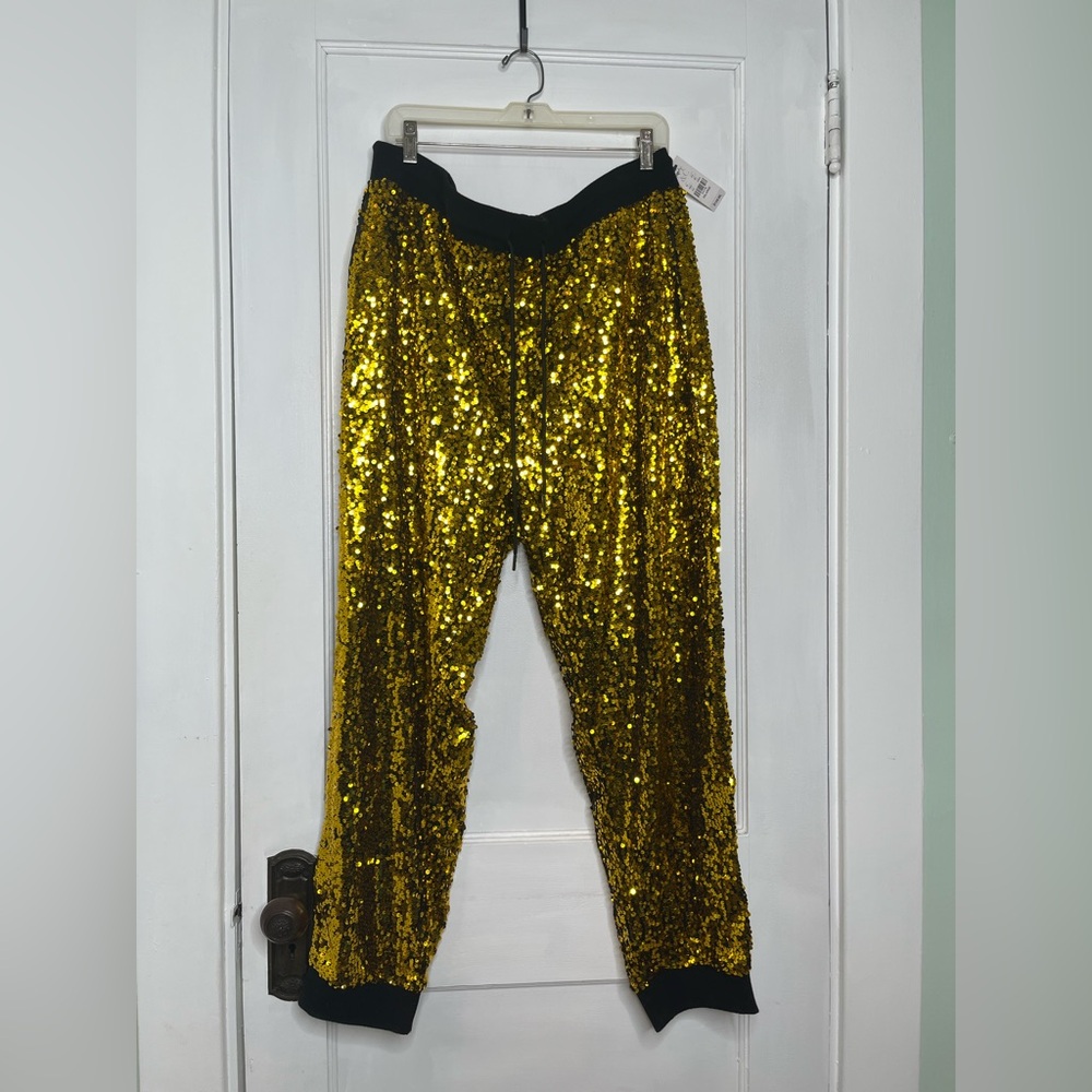 New York & Company Gold Sequin Jogger Pants